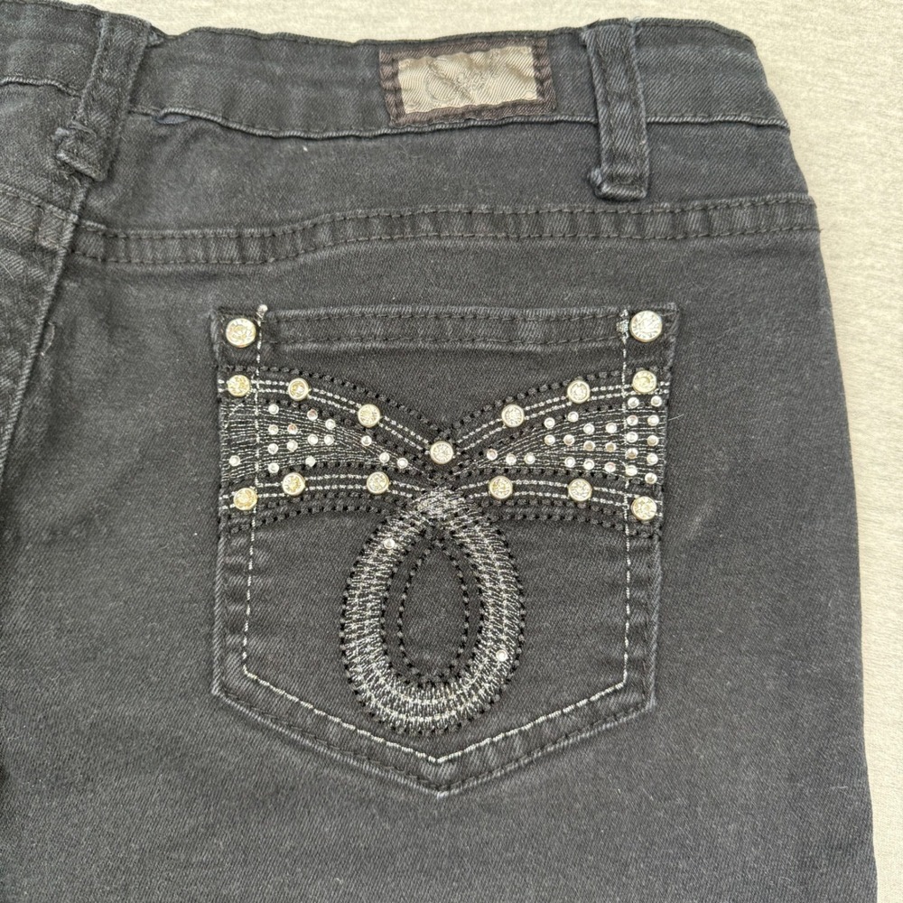 Earl Jean Womens 12P Black Denim Rhinestone Embellished Bootcut Jeans IWP10479BK - Picture 11 of 12